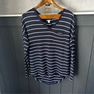 Merona Navy and White Striped Sweater Super Soft Long Sleeve size Medium
